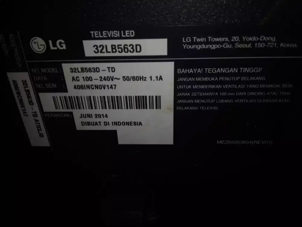Tv LED LG kondisi rusak