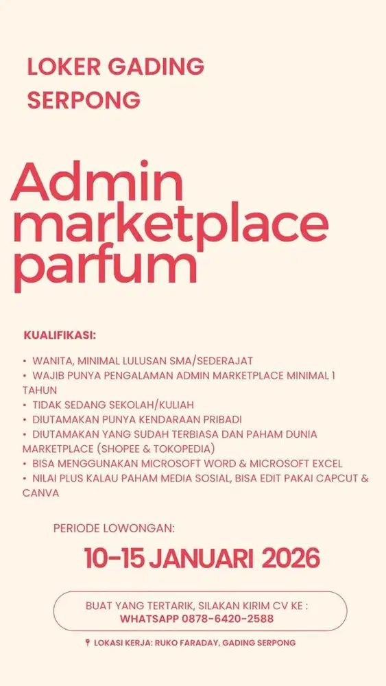 Lowongan admin marketplace