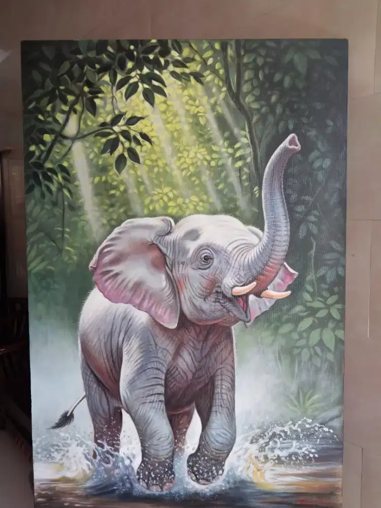 Dijual lukisan kanvas gajah 90x70 cm