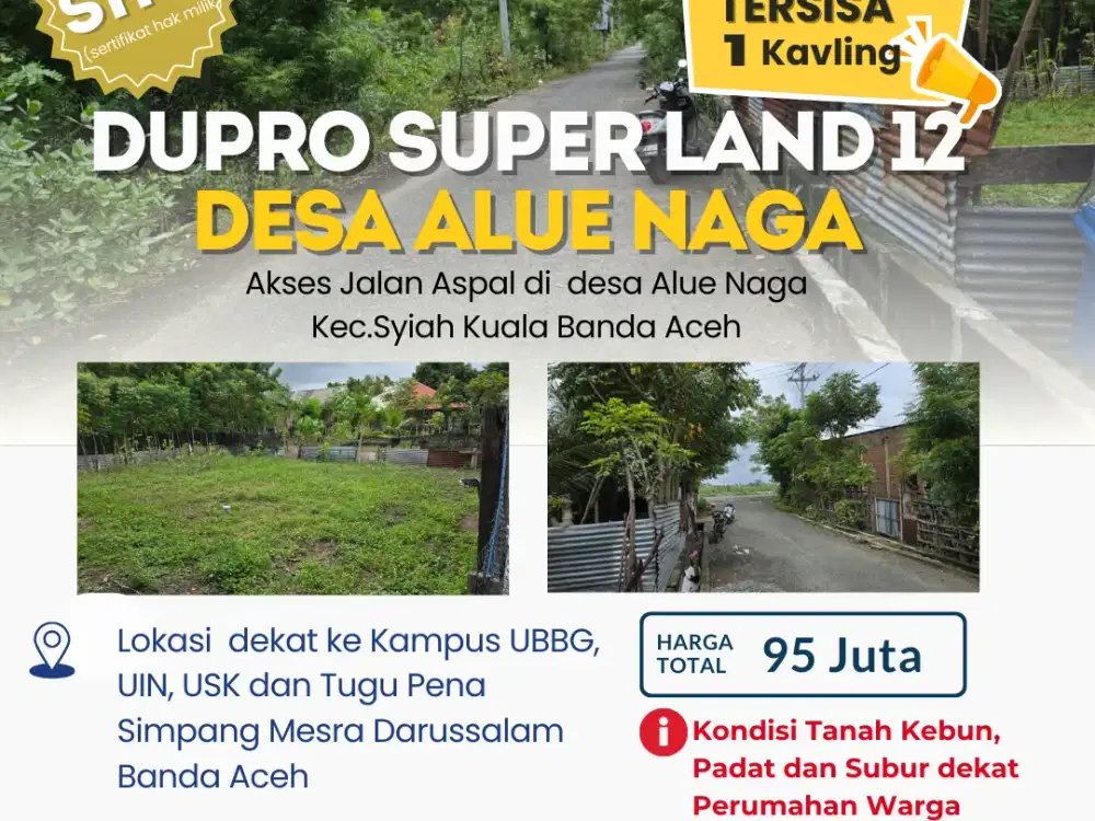 DIJUAL TANAH – DESA ALUE NAGA, BANDA ACEH