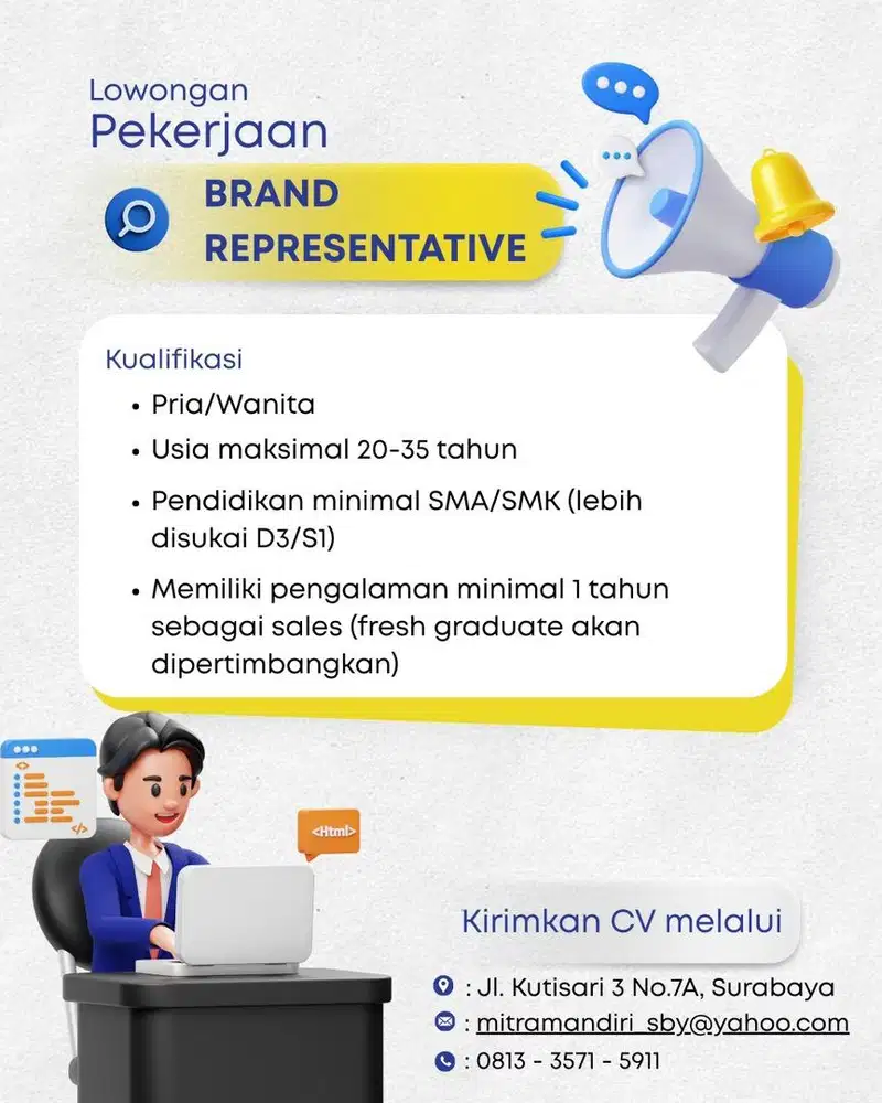 DI BUTUHKAN SEGERA BRAND REPRESENTATIVE