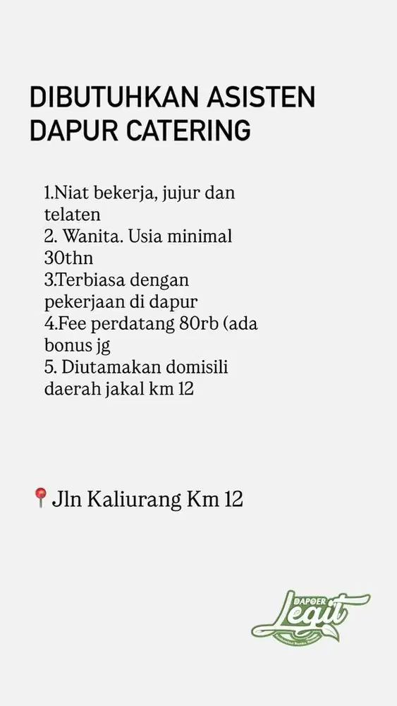 DIBUTUHKAN ASISTEN DAPUR