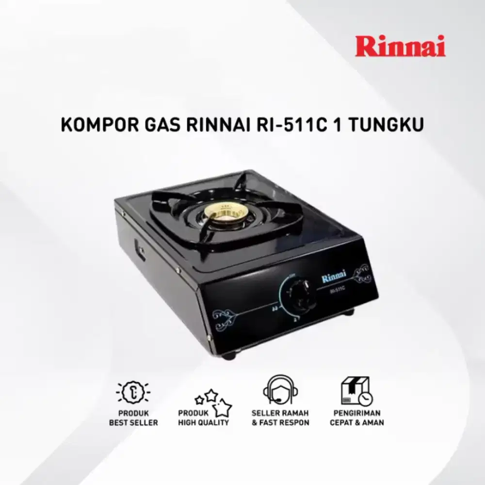 Kompor Gas Rinnai Ri-511C, 1 Tungku Ceflon + Burner Kuningan