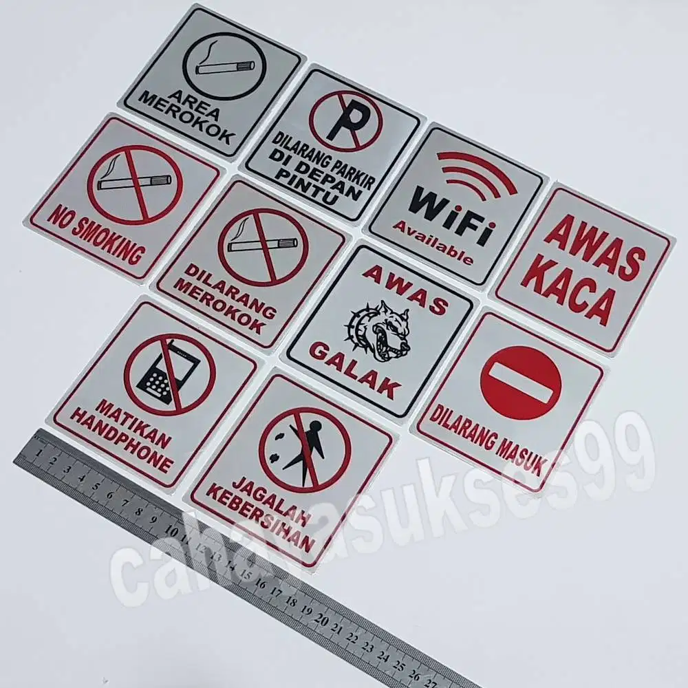 Sticker Aluminium Sign Board 10cm Wifi Available Awas Kaca No Smoking