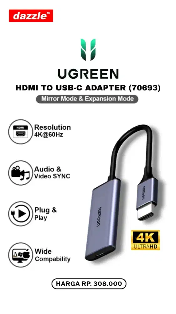 UGREEN HDMI TO TYPE C ADAPTER (70693)