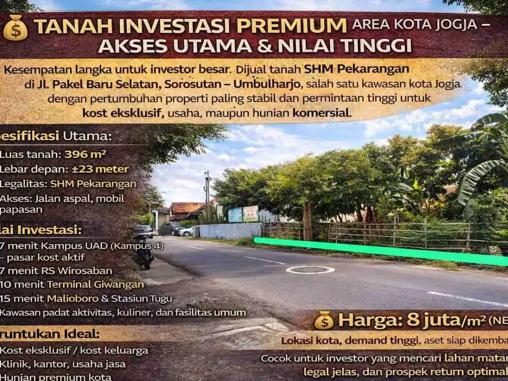 TANAH INVESTASI PREMIUM AREA KOTA JOGJA – AKSES UTAMA & NILAI TINGGI