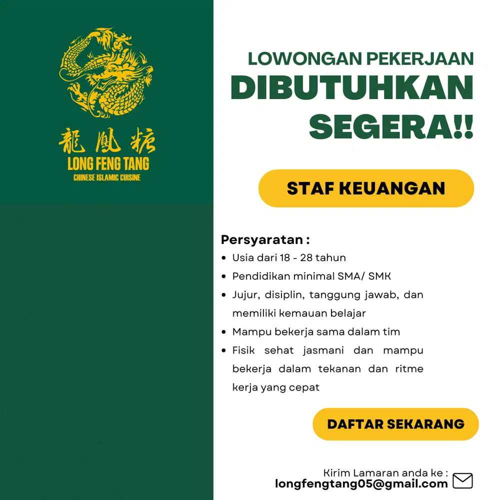 Lowongan kerja cook helper - full time/ part time
