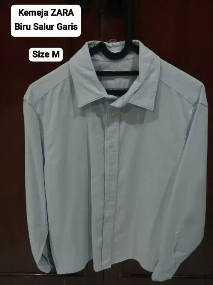Kemeja ZARA MEN ORIGINAL Biru Salur Size M Made in Morocco Like New