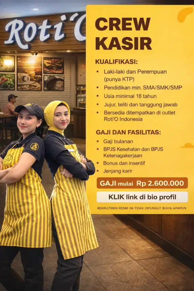Lowongan Crew Kasir Roti'O