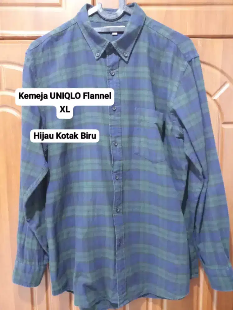 Kemeja Uniqlo Flannel Hijau Kotak Biru Size XL