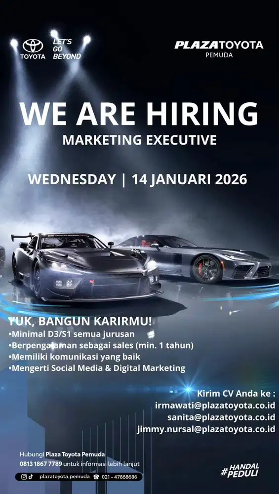 Lowongan kerja Marketing Executive PLAZA TOYOTA