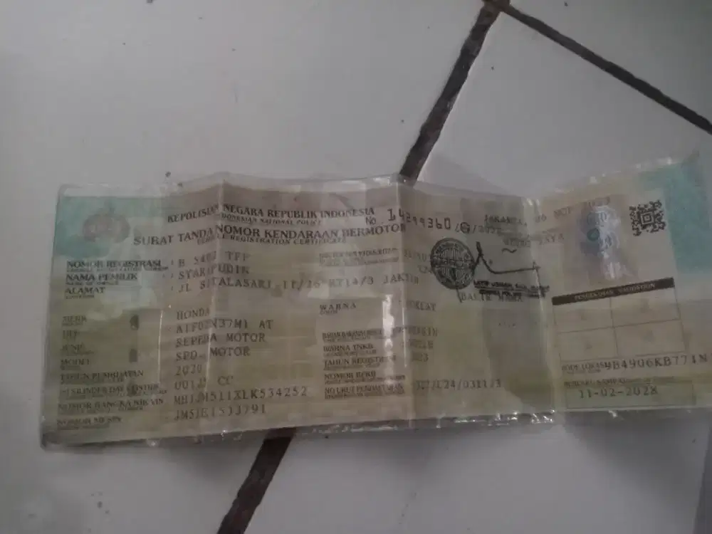 STNK Honda Vario tahun 2020