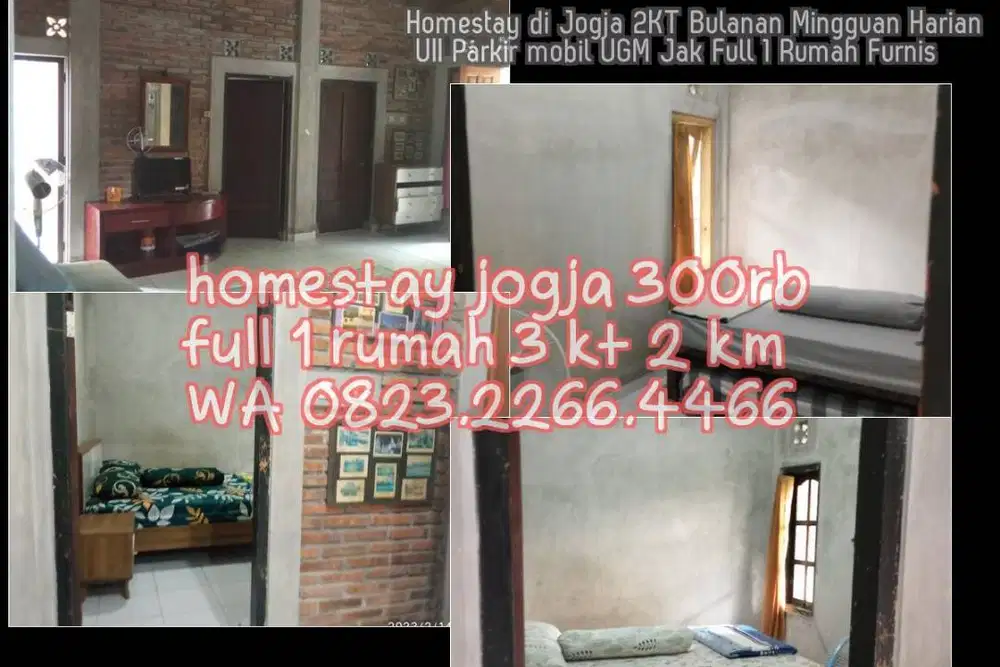 Homestay di Jogja 2KT Bulanan Mingguan Harian UII Parkir mobil UGM Jak
