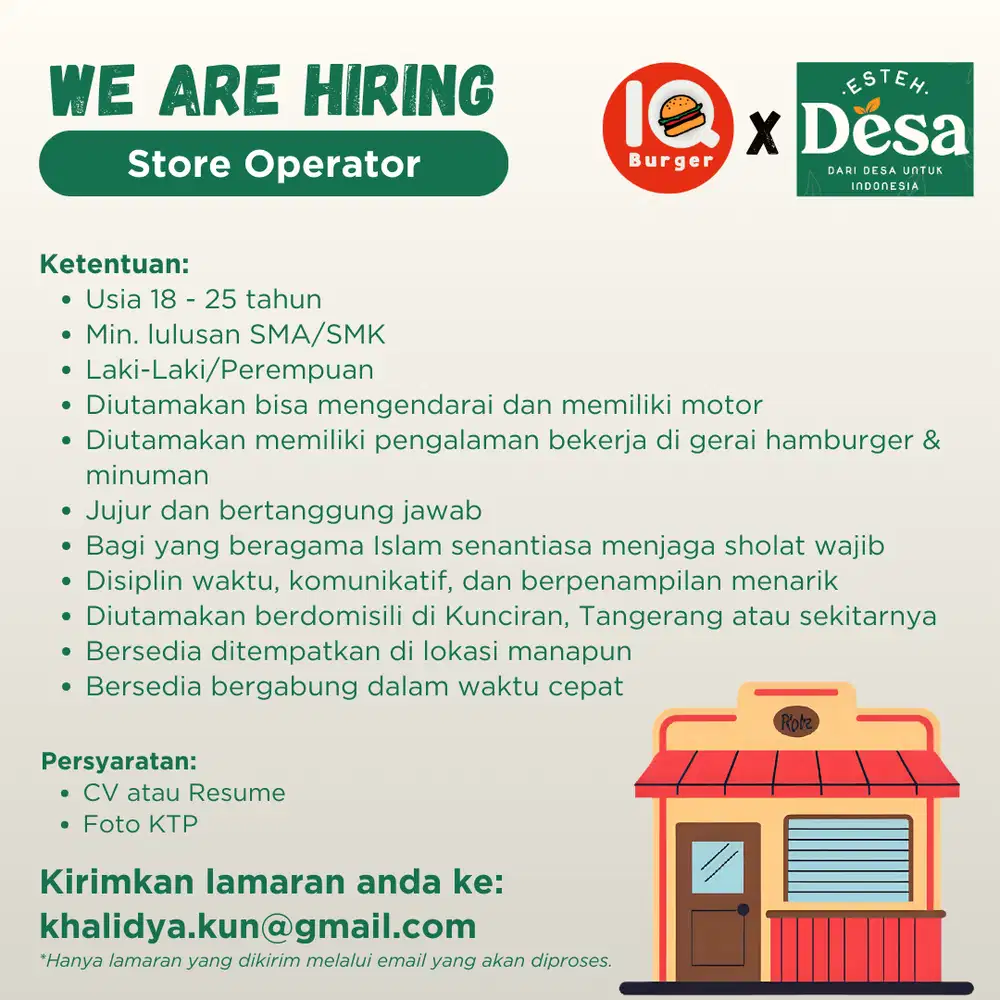 Store Operator - IQ Burger x Es Teh Desa