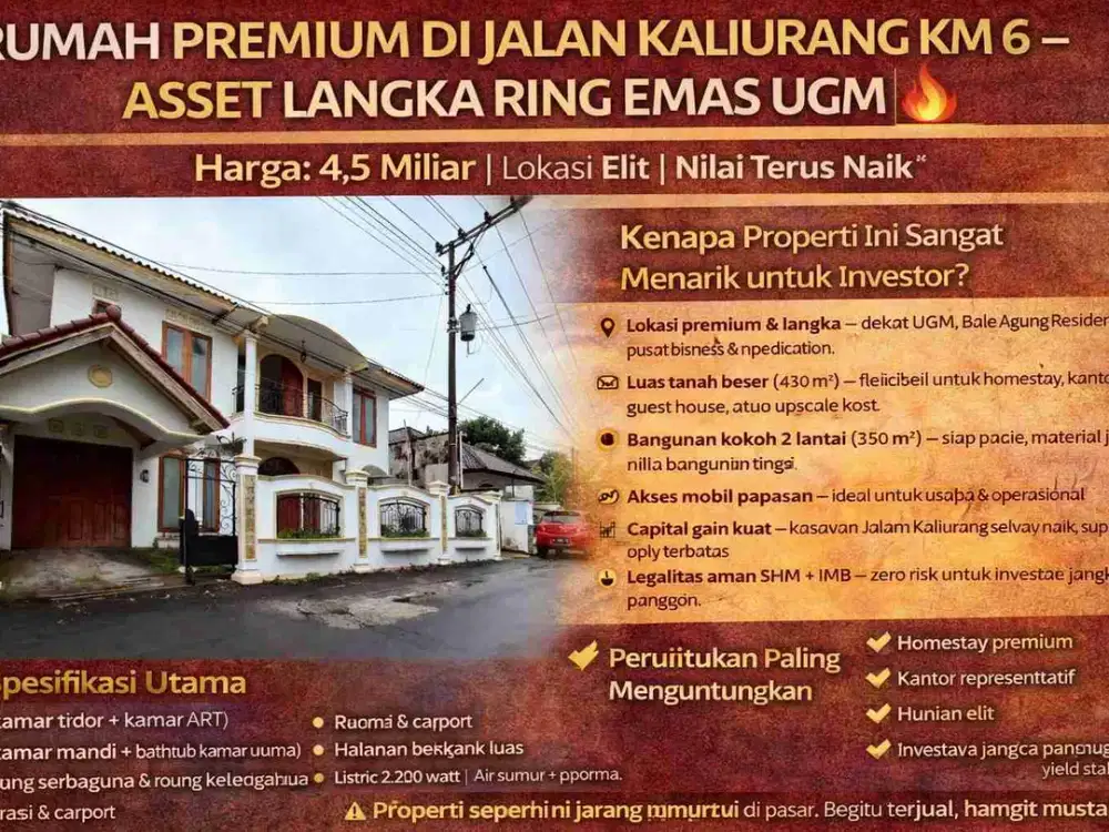 RUMAH PREMIUM DI JALAN KALIURANG KM 6 – ASSET LANGKA RING EMAS UGM
