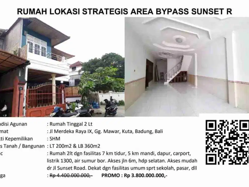 Rumah Murah 2 Lantai Di Jl. Merdeka Raya IX  Kuta Badung