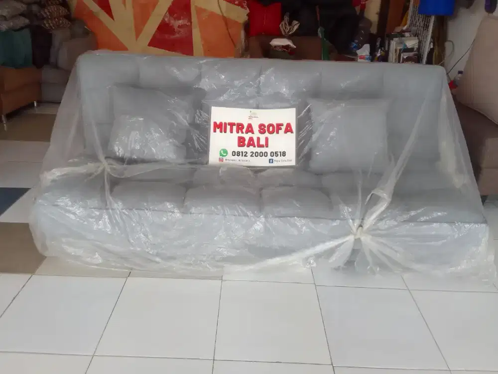 Sofa bed engsel warna abu2 ddkan tahu bunus bantal 2 kecil