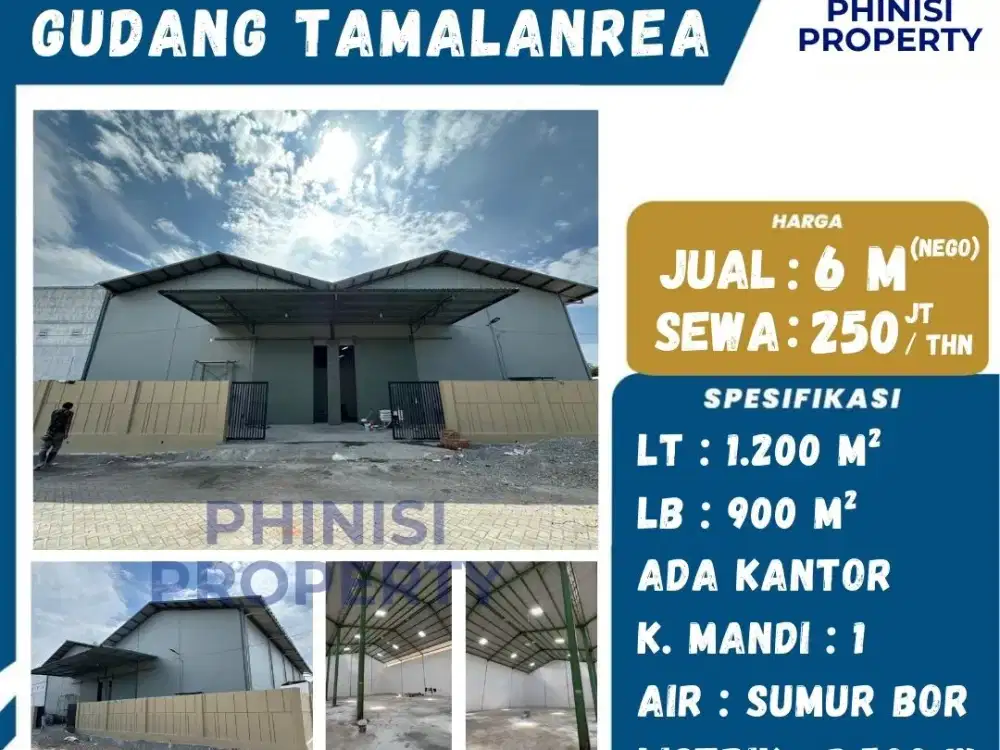 DIJUAL / DISEWAKAN GUDANG DI TAMALANREA COCOK BUAT USAHA