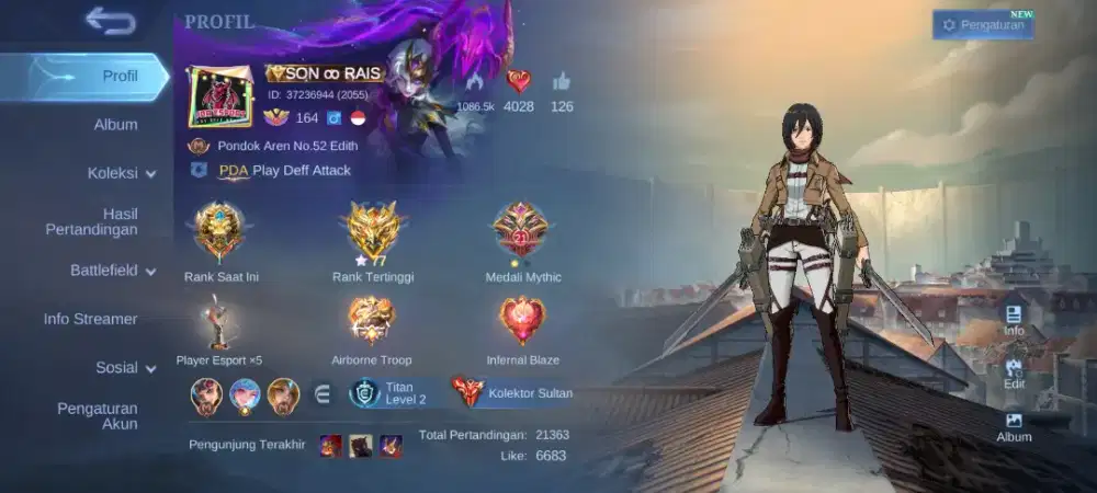 Akun mobile legend (kolektor sultan)