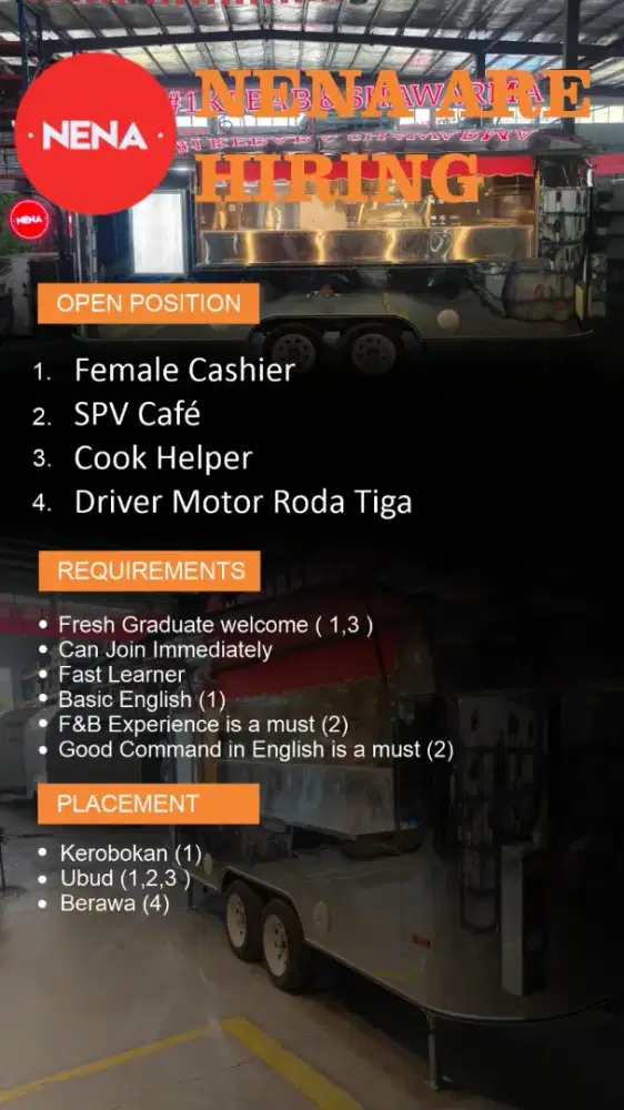 Lowongan kerja kasir dan supervisor  cafe