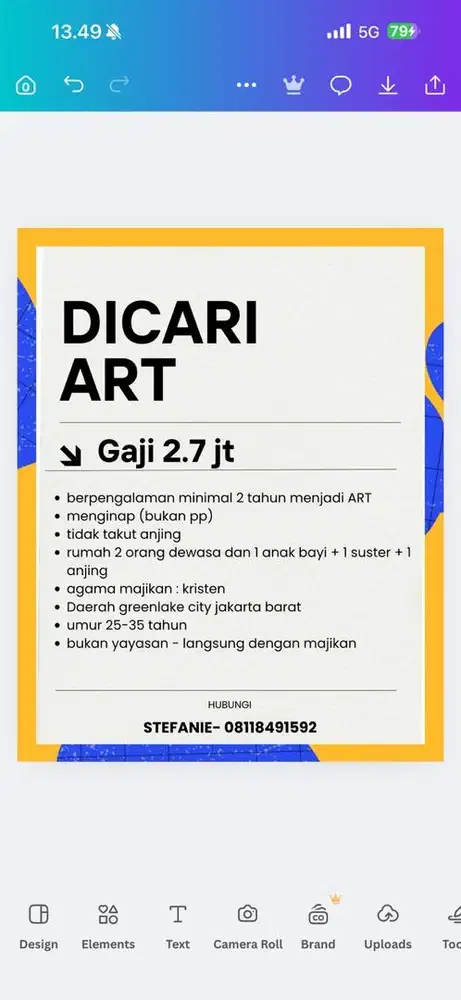 Dicari asisten rumah tangga min 30 tahun, orang jawa (bukan sunda)