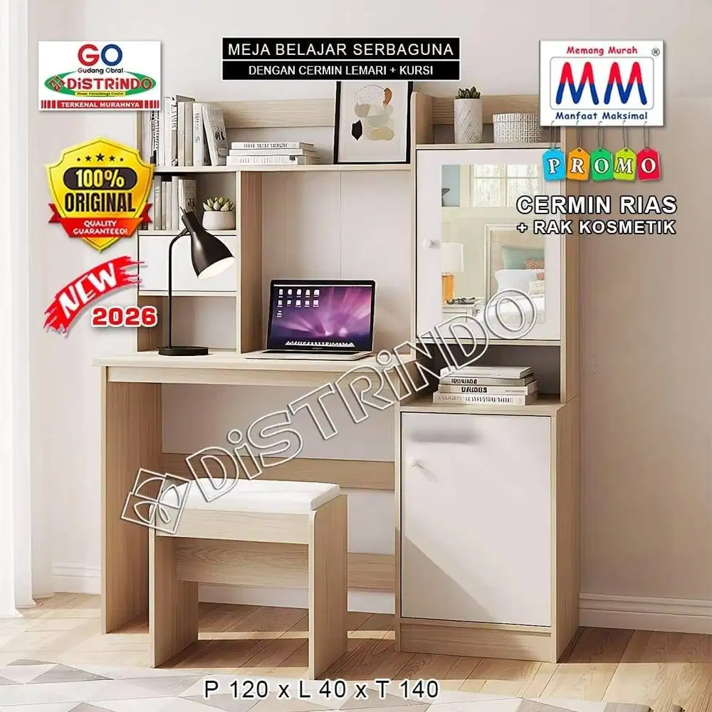 DISTRINDO Meja Belajar sekaligus Meja Rias + Kursi ada Celengan