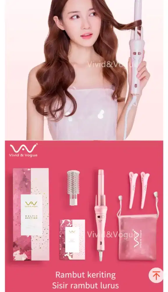 Catokan rambut keriting otomatis diameter 28 mm pink mulus baru beli