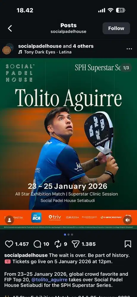 Jual tiket nonton Tolito di social padel house jakarta
