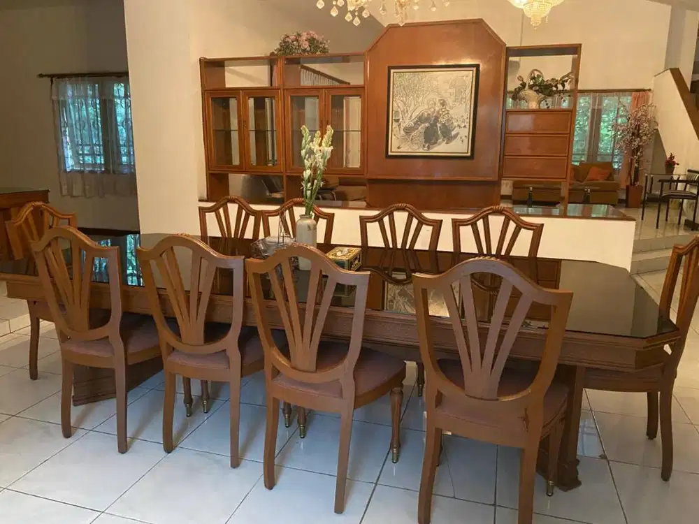 Set Meja Makan Kayu Solid Klasik + Kursi | Besar & Kokoh