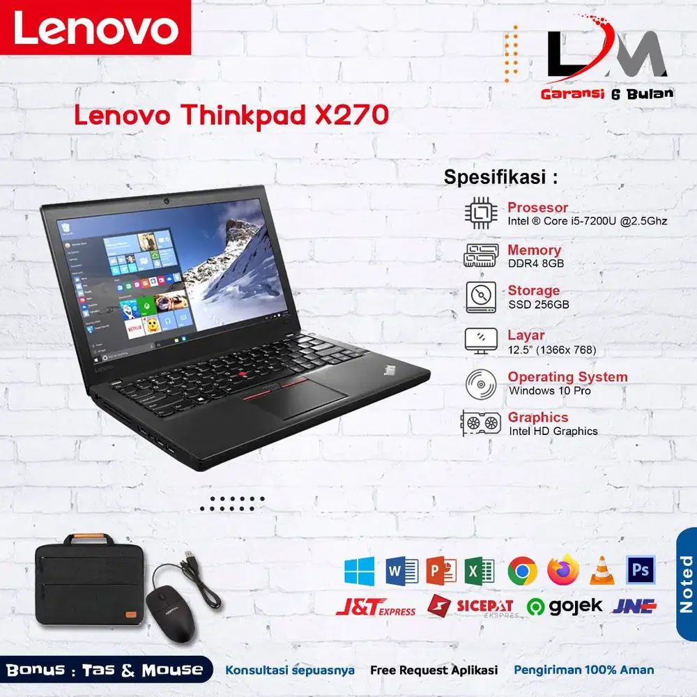 Lenovo X270 i5 Gen 7 Ram 8GB SSD 256GB Win 10 Berkualitas Bergaransi