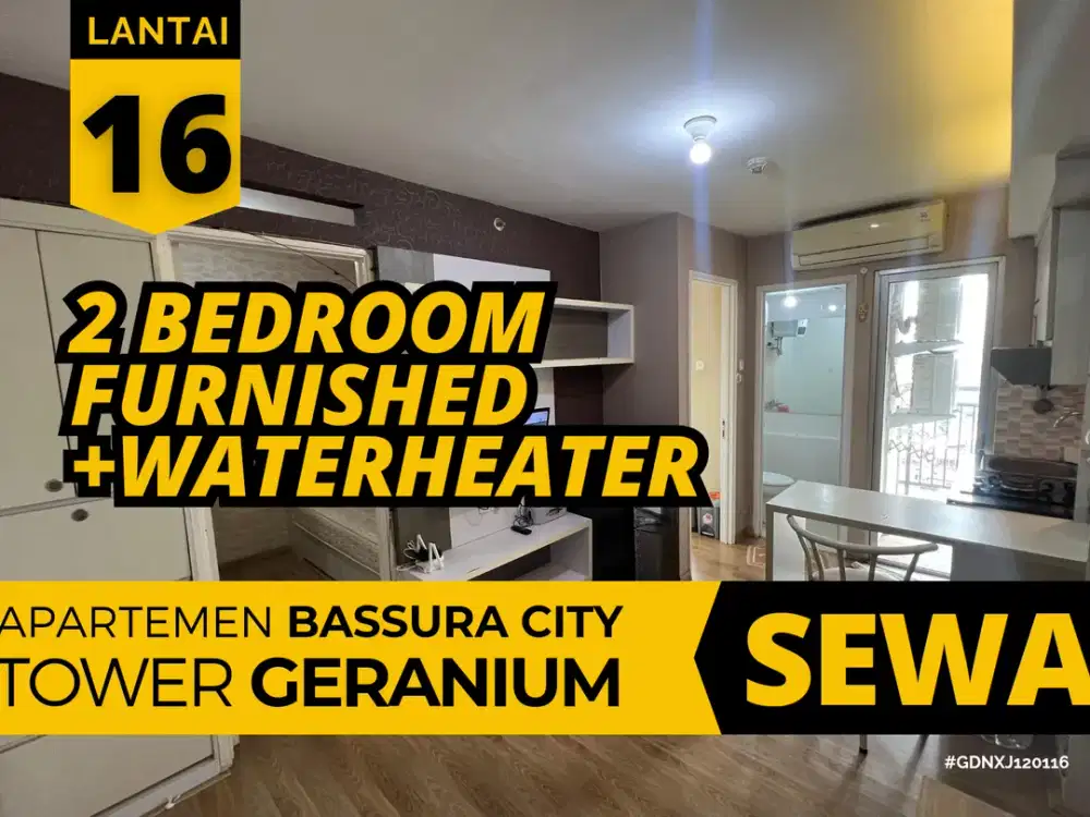 Sewa 2 Bedroom Furnished 3 Bulanan +Waterheater Tower G Apartemen Bassura City