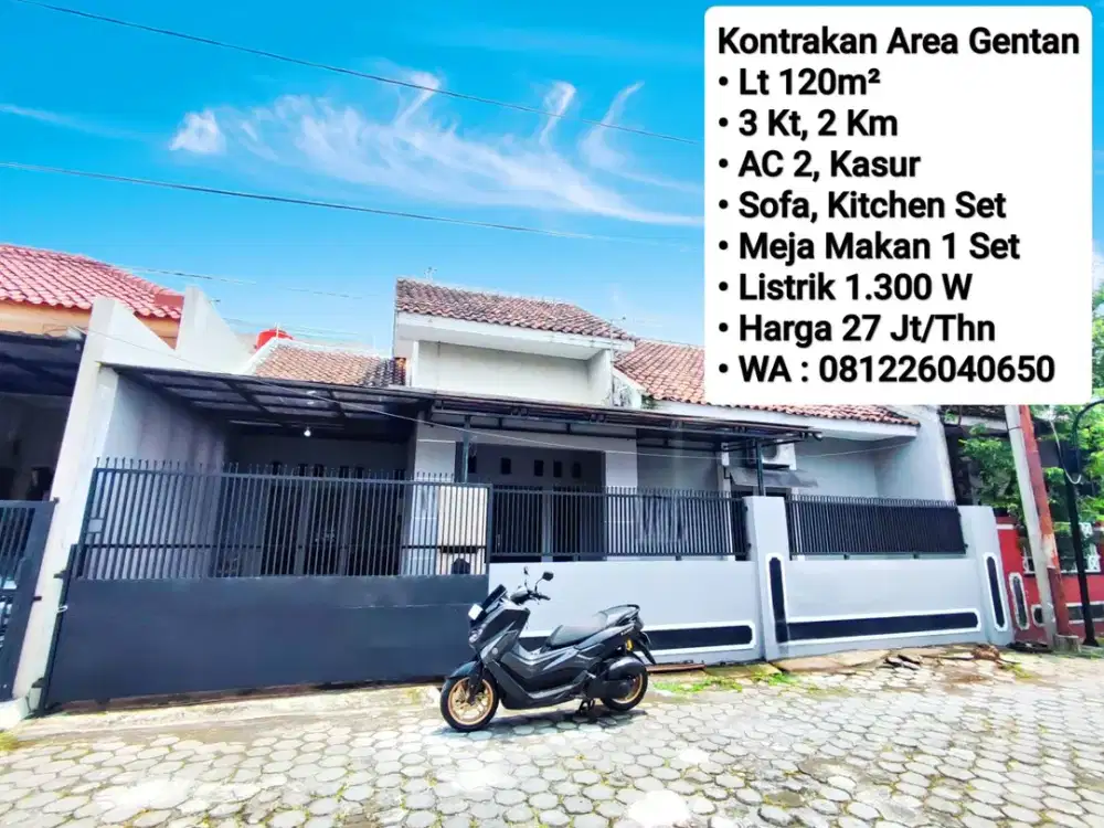 Sewa Rumah Area Gentan, Dekat Laweyan, Purwosari, Solo Baru