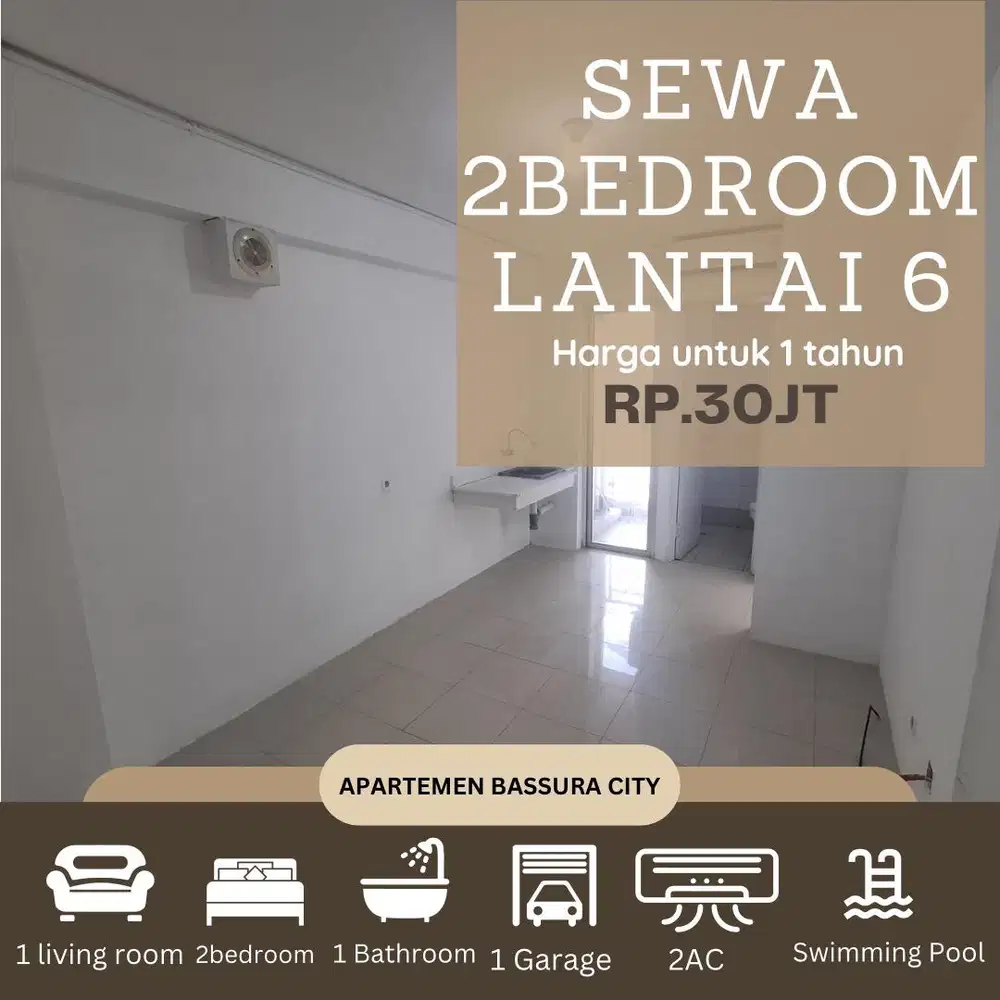 jarang ada sewa 2 kamar kosongan lantai 6 apartemen bassura city