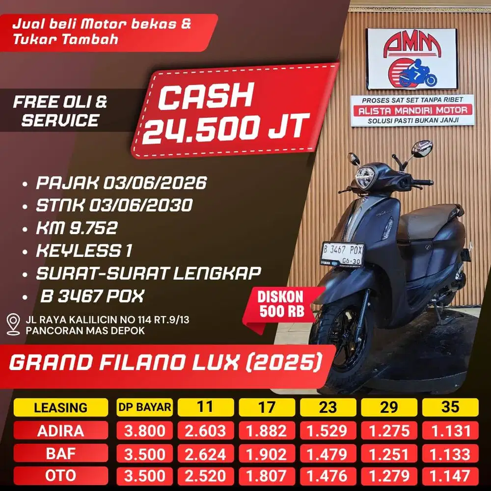 GRAND FILANO LUX 2025 PAJAK HIDUP KM LOW LIKE NEW CC 0% KREDIVO SHOPEE
