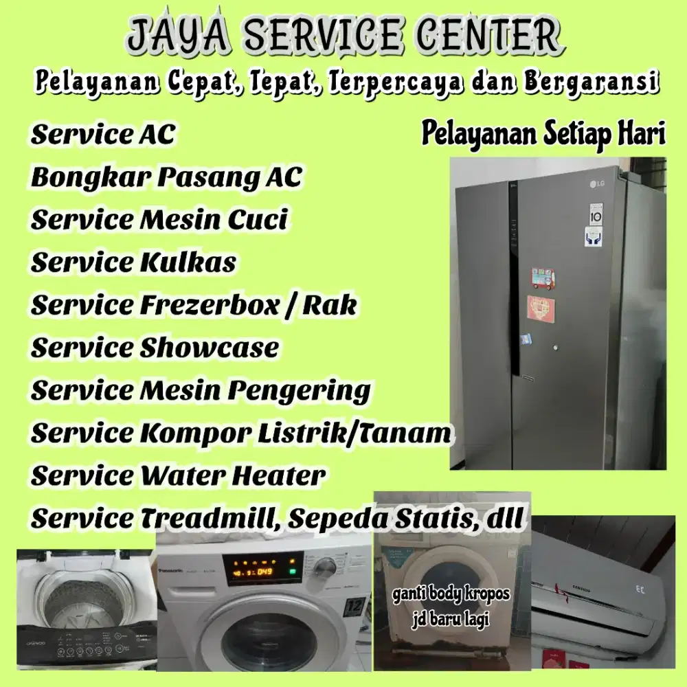Service Mesin Cuci Kulkas AC Bongkar Pasang AC Treadmill Frezerbox SBY