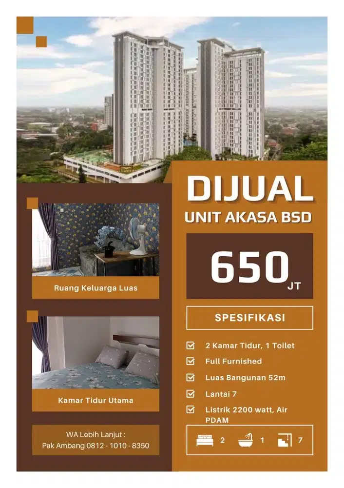 Dijual Unit Apartemen Akasa BSD City Full Furnished, 2 Kamar Tidur