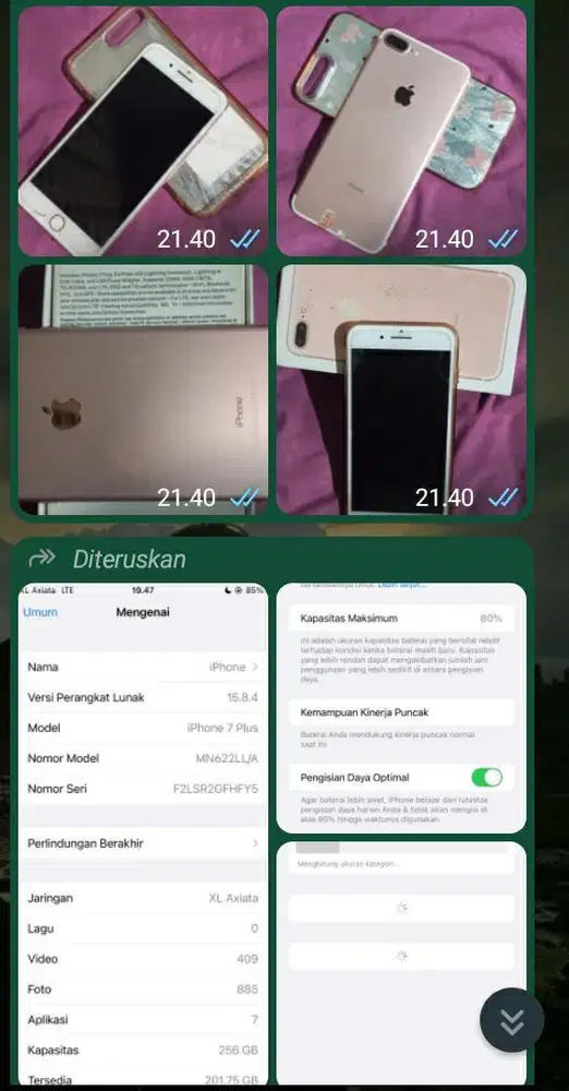 apple iphone seri 7+ memori 256