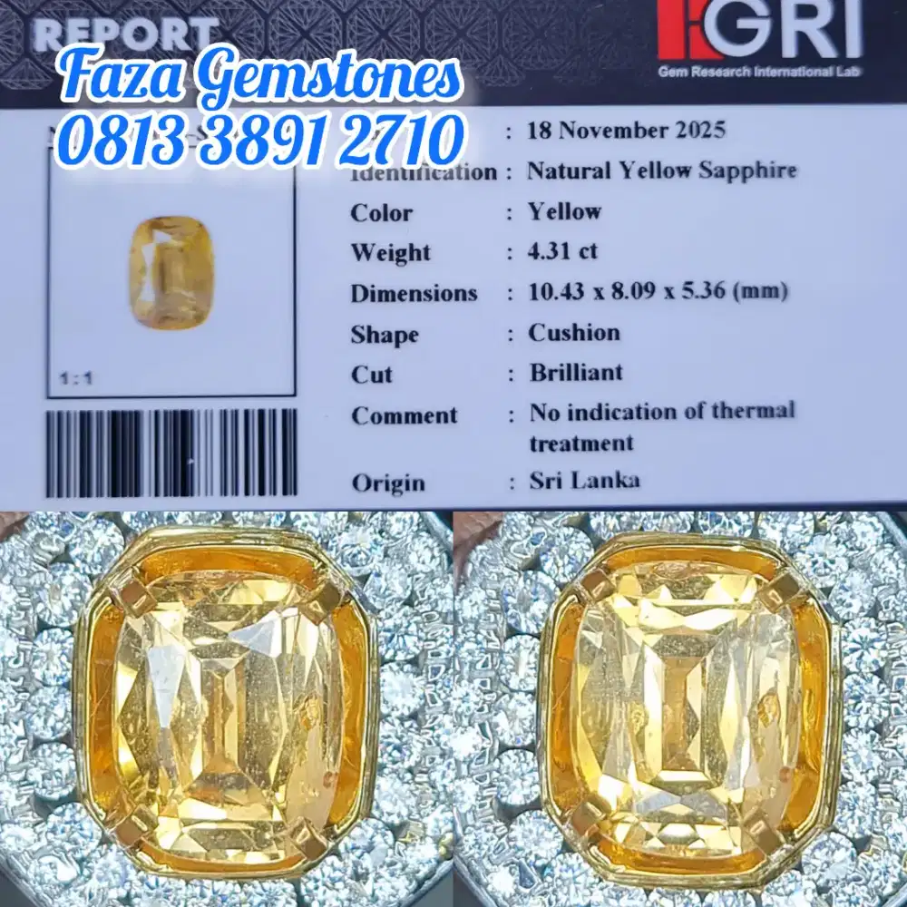 HQ No Heated Yellow Sapphire Srilanka, Very glass, Shinning