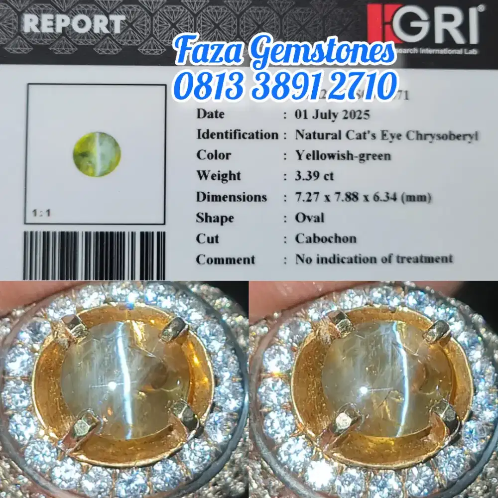Natural Cats Eye Chrysoberyl, Tali Tajam, Christal, harga terjangkau