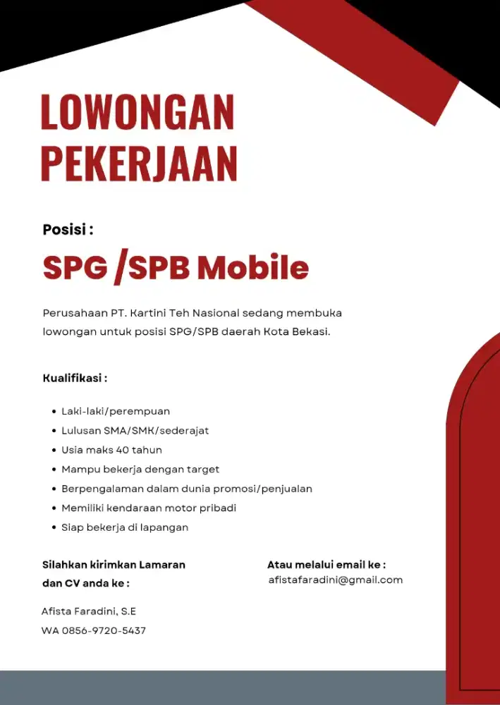 LOWONGAN KERJA SPG/SPB MOBILE GT