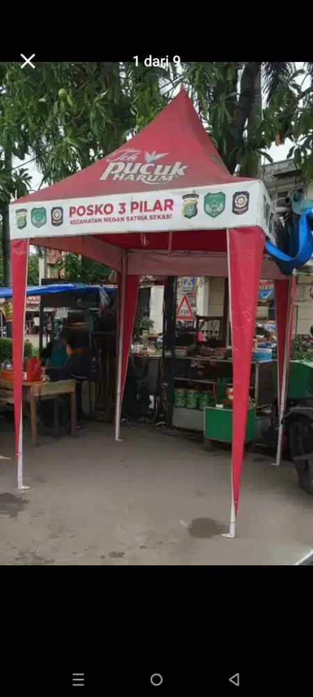 Tenda usaha kerucut+tirai plastik bening
