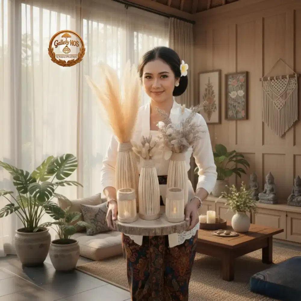Vas Bunga Bambu Dekorasi Boho Aesthetic Hiasan Meja & Ruang Tamu