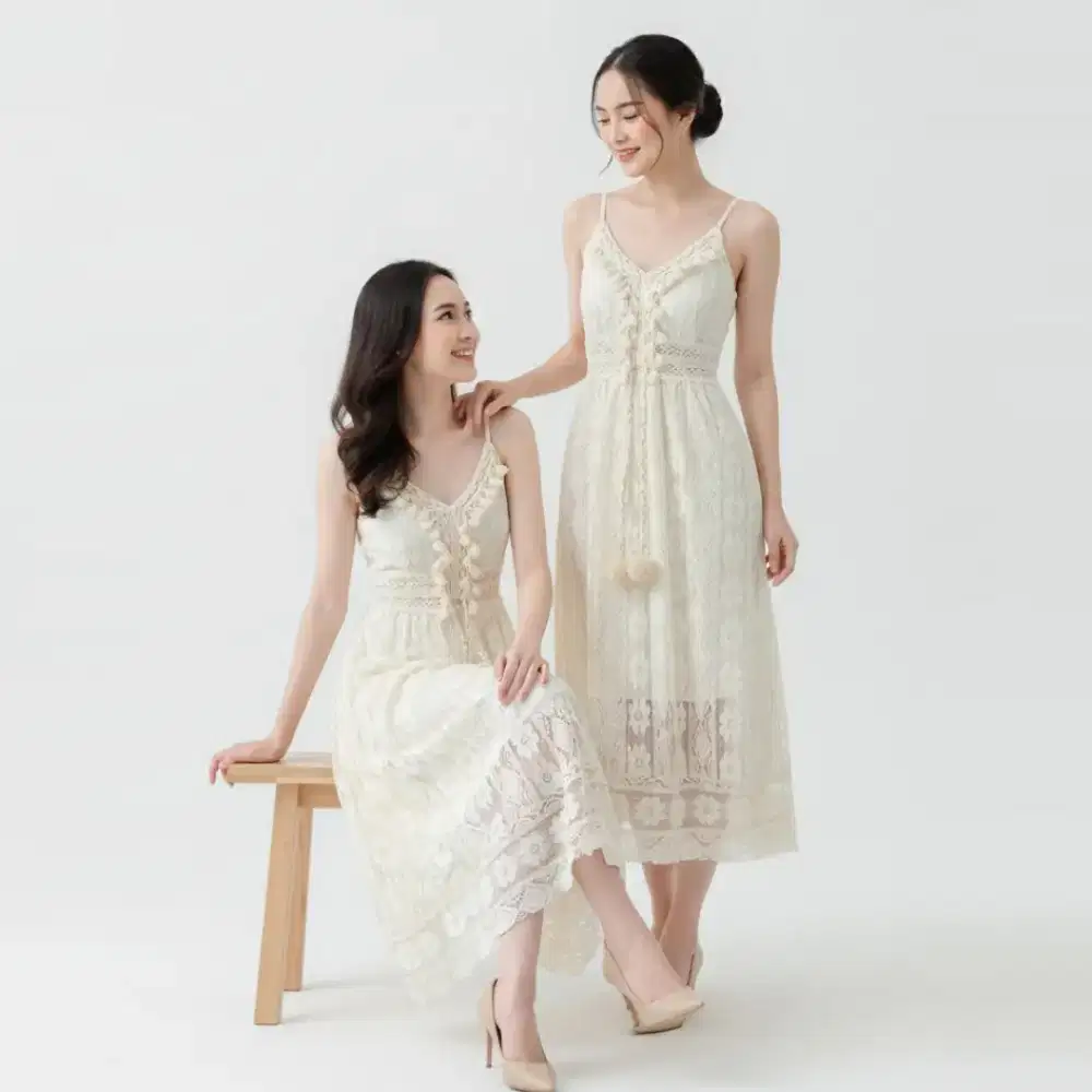 Melvi Lace Dress Wanita Premium | Dress Brokat Tali Adjustable Elegan