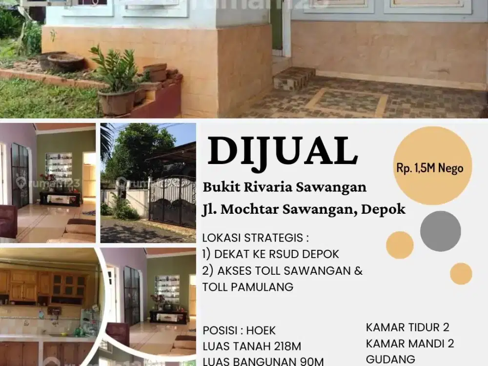 Rumah Hook 218m di Bukit Rivaria Sawangan , Jl Raya Mochtar , Depok