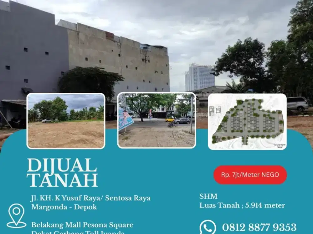 Tanah 5.914m SHM di Jl. KH.M Yusuf Raya , Belakang Mall Pesona Square Depok