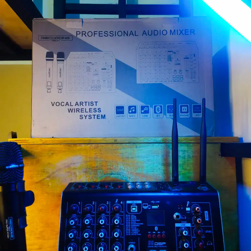 Mixer Recording Tech pro rtx 6+ 24bit 48khz 2 mic wireless lengkap dus