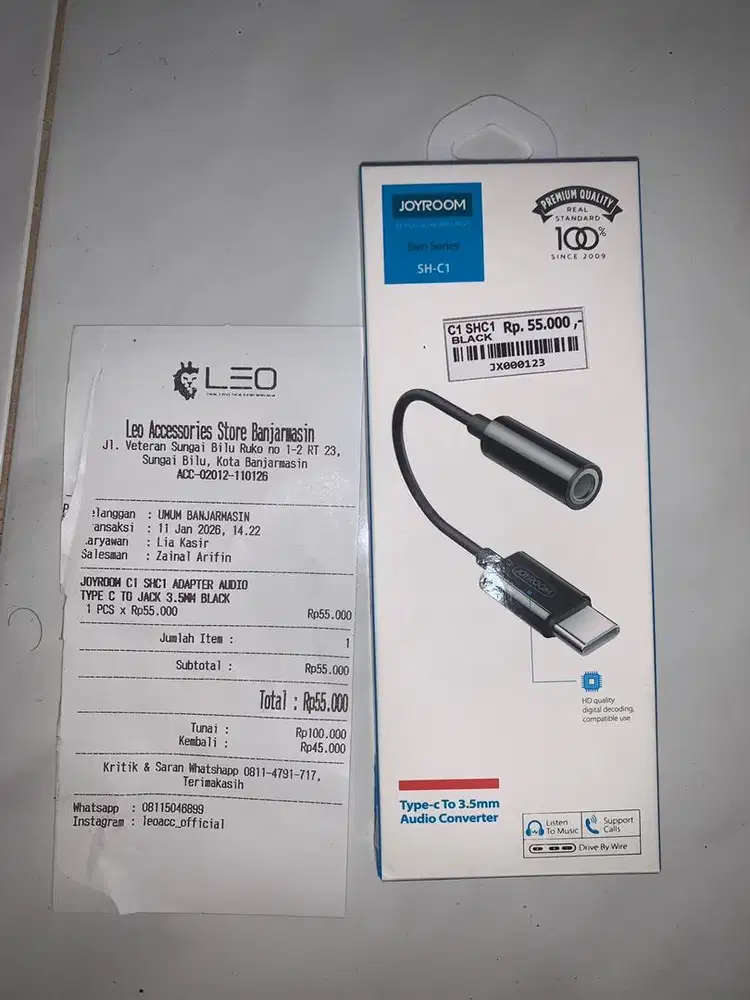 Adapter Jack 3,5 mm to Type C Joyroom baru , dijual karna salah beli