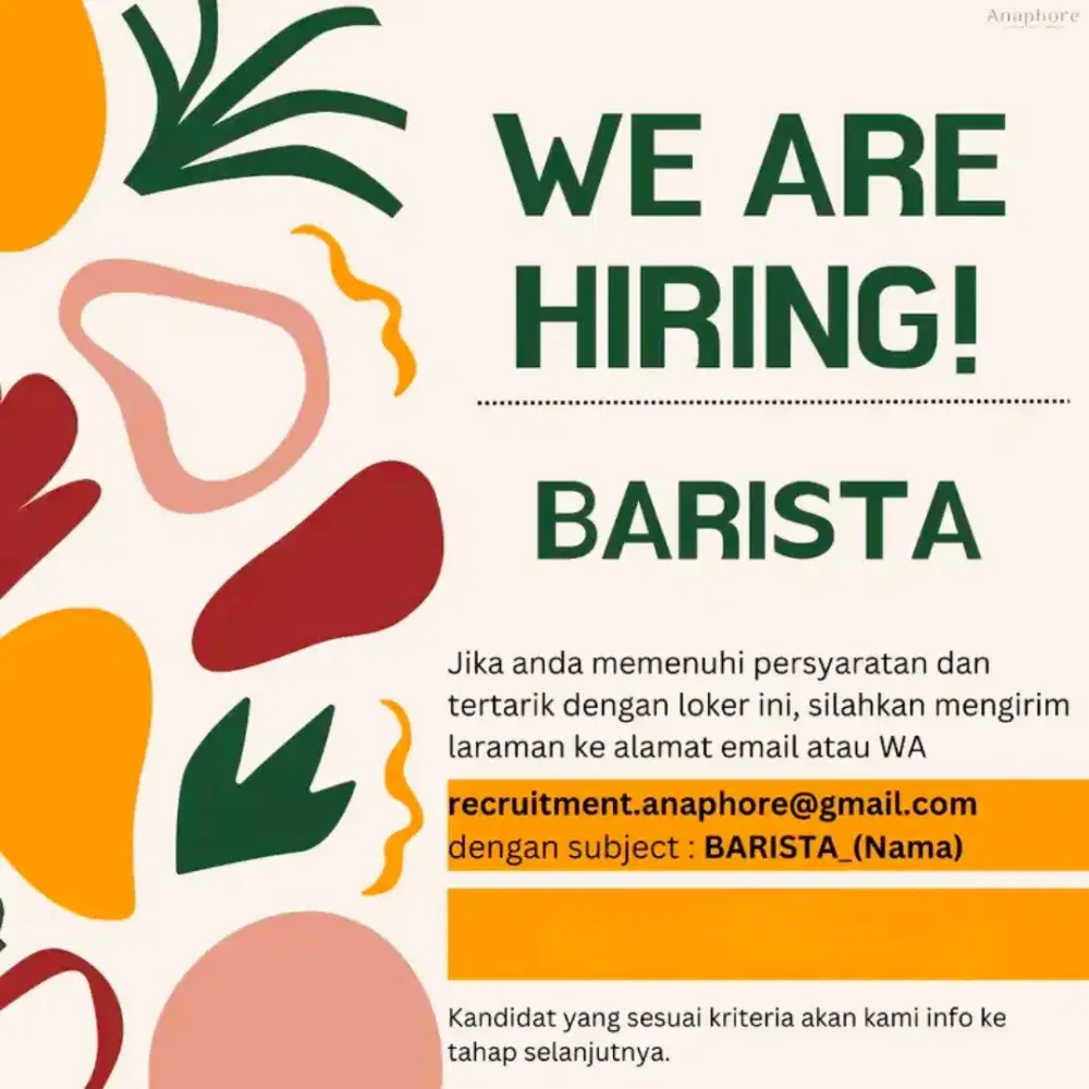 LOKER BARISTA/TIM KITCHEN AREA DEPOK!