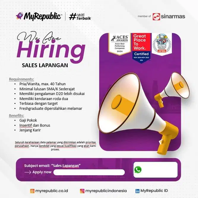 LOWONGAN KERJA SALES MYREPUBLIC ( INTERNET TV CABLE )