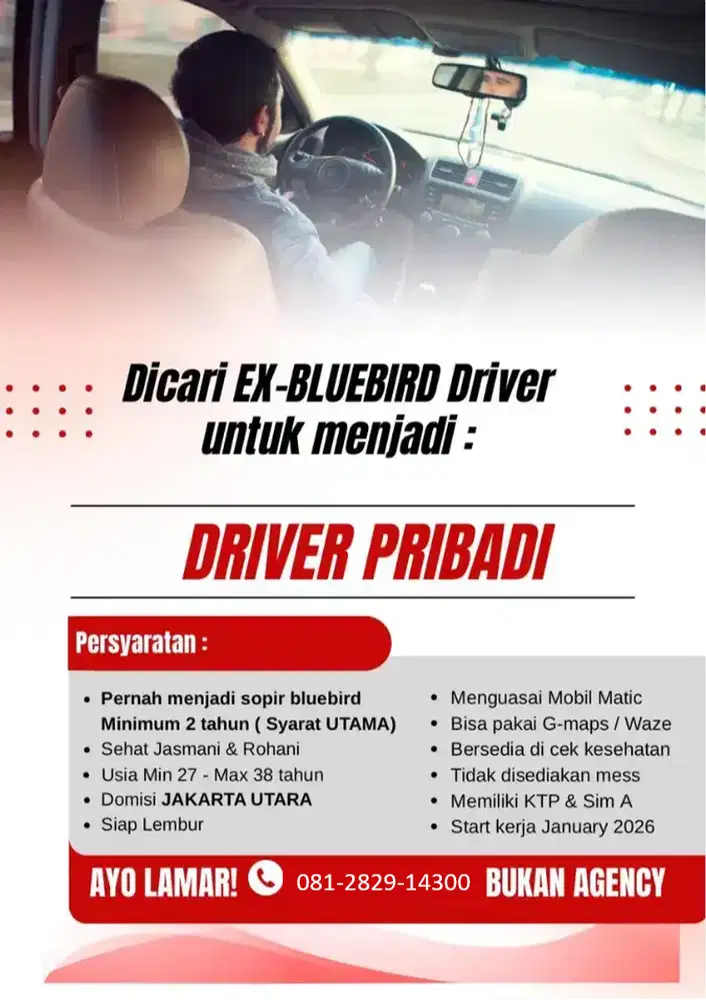 Lowongan Supir Pribadi - Ex Bluebird dan Silverbird